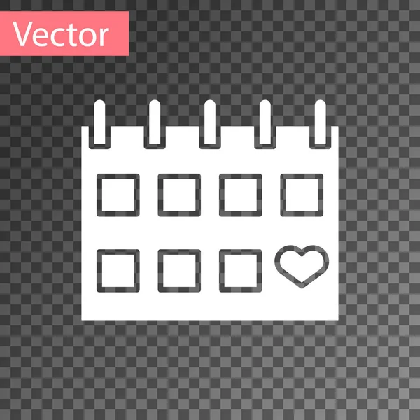 Calendário branco com ícone de coração isolado em fundo transparente. Dia dos Namorados. Símbolo de amor. 14 de Fevereiro. Ilustração vetorial — Vetor de Stock