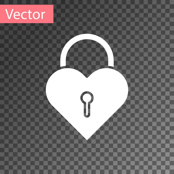 Castillo Blanco en forma de icono del corazón aislado sobre fondo transparente. Corazón bloqueado. Signo de amor y cerradura. Ilustración vectorial — Archivo Imágenes Vectoriales