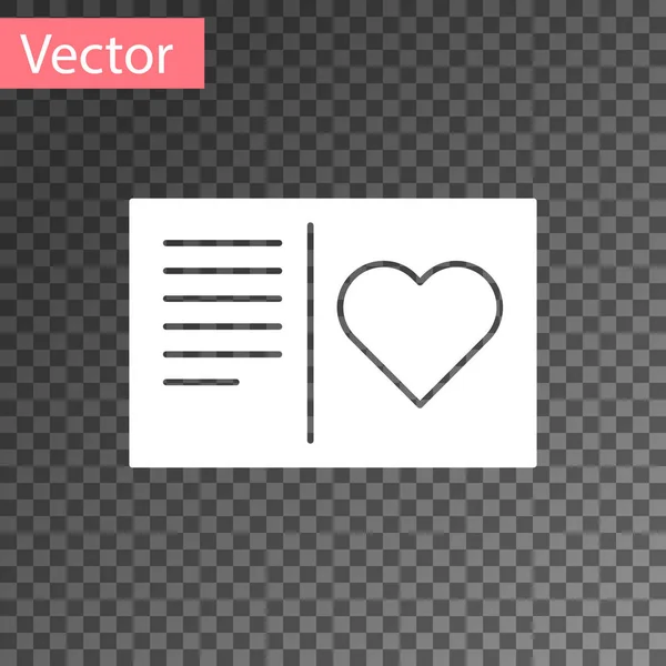 Folleto de San Valentín blanco con icono del corazón aislado sobre fondo transparente. Plantilla de cartel de celebración para invitación o tarjeta de felicitación. Ilustración vectorial — Vector de stock