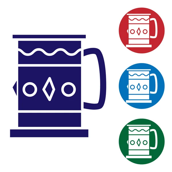 Taza azul icono de madera aislado sobre fondo blanco. Establecer iconos de color en botones de círculo. Ilustración vectorial — Vector de stock