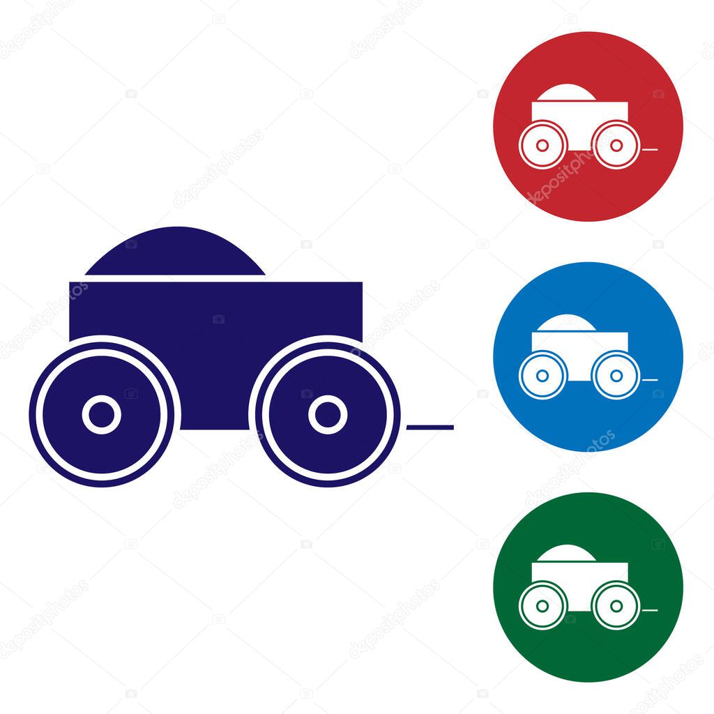 Blue Wooden four-wheel cart with hay icon isolated on white background. Set color icons in circle buttons. Vector Illustration