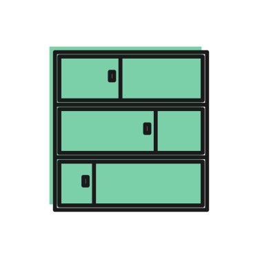 Beyaz arkaplanda siyah çizgi raf simgesi izole edildi. Raflar işaretli. Vektör İllüstrasyonu