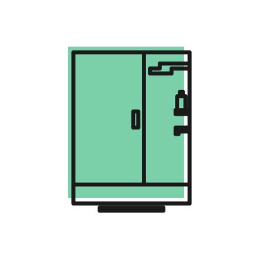 Beyaz arkaplanda siyah çizgi duş kabini simgesi izole edildi. Vektör İllüstrasyonu