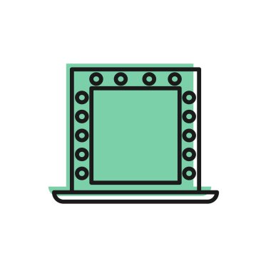 Beyaz zemin üzerinde ışık simgesi olan siyah çizgi makyaj aynası. Vektör İllüstrasyonu