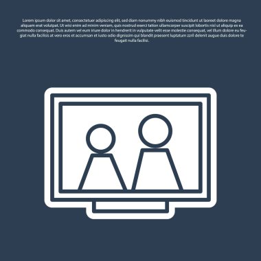 Masa simgesindeki mavi çizgi resim çerçevesi mavi arkaplanda izole edildi. Vektör İllüstrasyonu