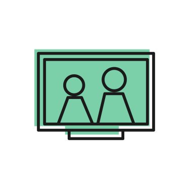 Masa simgesindeki siyah çizgi resim çerçevesi beyaz arkaplanda izole edildi. Vektör İllüstrasyonu