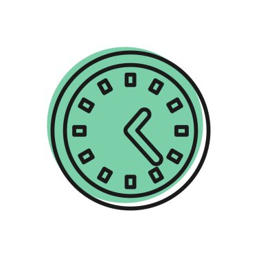 Siyah çizgi saat simgesi beyaz arkaplanda izole edildi. Zaman sembolü. Vektör İllüstrasyonu