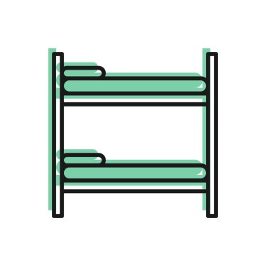 Beyaz arkaplanda siyah çizgi ranza simgesi izole edildi. Vektör İllüstrasyonu