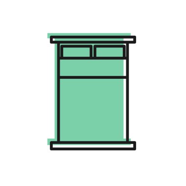 Siyah çizgi. Beyaz arka planda iki ya da bir kişi için büyük yatak. Vektör İllüstrasyonu