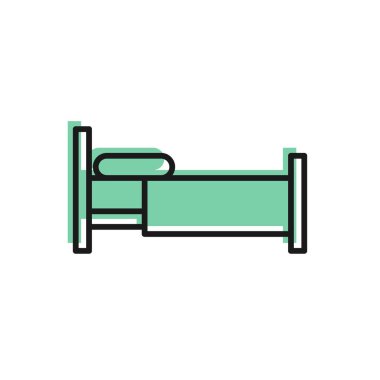 Siyah çizgi yatak simgesi beyaz arkaplanda izole edildi. Vektör İllüstrasyonu
