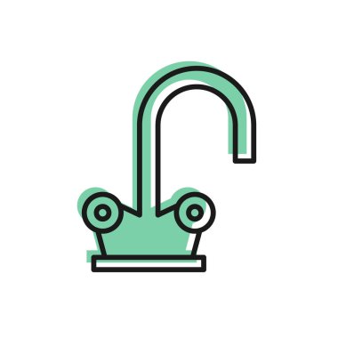 Siyah çizgi su musluğu simgesi beyaz arkaplanda izole edildi. Vektör İllüstrasyonu