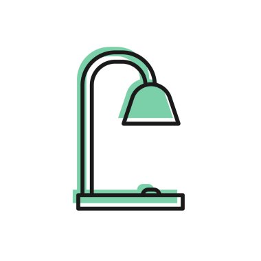 Beyaz arkaplanda siyah çizgi masa lambası simgesi izole edildi. Vektör İllüstrasyonu