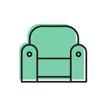 Siyah renkli Armchair simgesi beyaz arkaplanda izole edildi. Vektör İllüstrasyonu