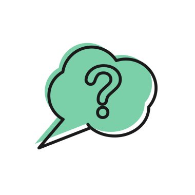 Siyah çizgi konuşma balonu ve Soru simgesi beyaz arkaplanda izole edildi. Faq işareti. Dosyaları kopyala, konuşma balonu ve grafiğini çıkar. Vektör İllüstrasyonu