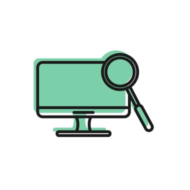 Siyah çizgi bilgisayar tanılama simgesi beyaz arkaplanda izole edildi. Uygulama, servis, ayar seçenekleri, bakım, onarım. Vektör İllüstrasyonu