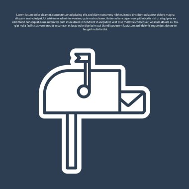 Mavi satır Açık posta kutusu simgesi mavi arkaplanda izole edildi. Posta kutusu simgesi. Posta kutusunda bayrak var. Vektör İllüstrasyonu