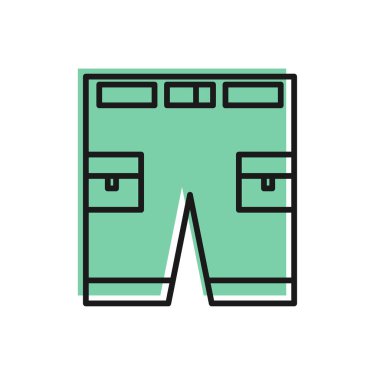 Siyah çizgi kısa veya pantolon simgesi beyaz arkaplanda izole edildi. Vektör İllüstrasyonu