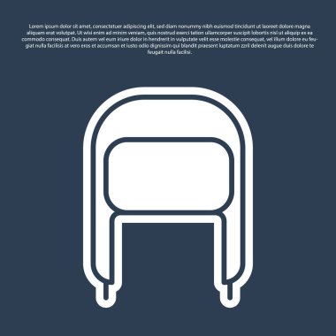Blue line Winter hat with ear flaps icon isolated on blue background. Vector Illustration