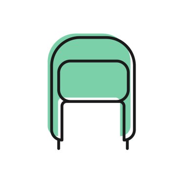 Beyaz arka planda izole edilmiş siyah çizgili, kulaklık simgesi olan bir kış şapkası. Vektör İllüstrasyonu