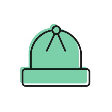 Siyah çizgi kış şapkası simgesi beyaz arkaplanda izole edildi. Vektör İllüstrasyonu