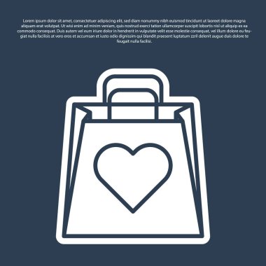 Mavi arka plan üzerinde izole kalp simgesi ile Mavi çizgi Alışveriş çantası. Alışveriş çantası dükkanı kalp simgesi gibi seviyorum. Sevgililer günü sembolü. Vektör İllüstrasyonu