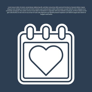 Mavi arka planda izole edilmiş kalp simgesine sahip mavi çizgi Takvim. Sevgililer günü. Aşk sembolü. 14 Şubat. Vektör İllüstrasyonu