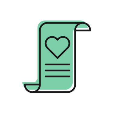 Beyaz arka plan üzerinde izole Valentine kalp simgesi ile Siyah çizgi Zarf. Mesaj aşk. Mektup aşk ve romantizm. Vektör İllüstrasyonu