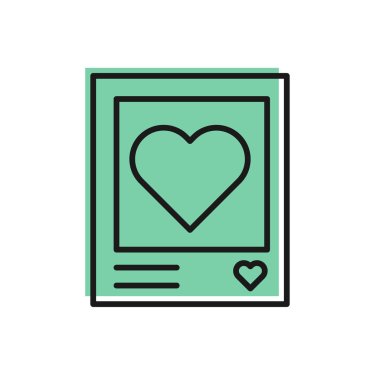 Siyah çizgi boş fotoğraf çerçeveleri ve beyaz arkaplanda izole edilmiş kalp simgeleri. Sevgililer Günü sembolü. Vektör İllüstrasyonu