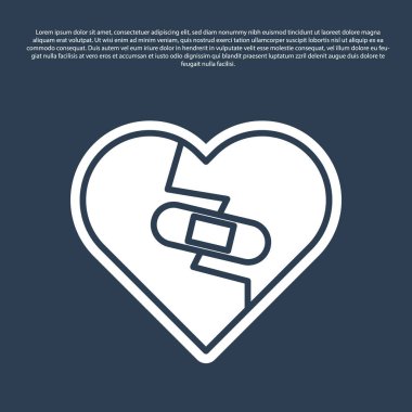 Mavi çizgi kırık kalbi ya da boşanmayı iyileştirdi. Mavi arka planda izole edildi. Parçalanmış ve kalbi yamalanmış. Aşk sembolü. Sevgililer Günü. Vektör İllüstrasyonu