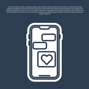 Mavi hat cep telefonu ve mavi arka planda kalp ikonu var. Sevgililer Günü. Vektör İllüstrasyonu