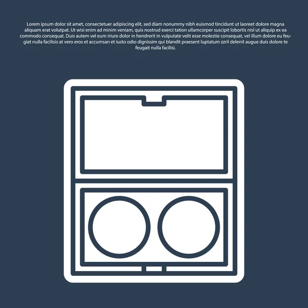 Pó de maquiagem de linha azul com ícone de espelho isolado no fundo azul. Ilustração vetorial —  Vetores de Stock