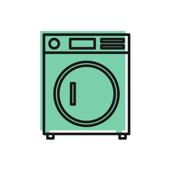 Schwarze Linie Unterlegscheibe Symbol isoliert auf weißem Hintergrund. Waschmaschinensymbol. Kleiderwaschmaschine - Waschmaschine. Haushaltsgerätesymbol. Vektorillustration — Stockvektor