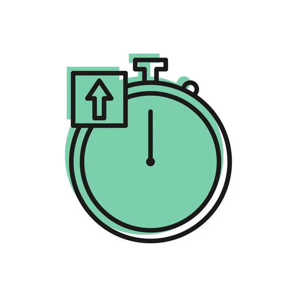 Zwarte lijn Stopwatch pictogram geïsoleerd op witte achtergrond. Tijdklok teken. Chronometerteken. Vector Illustratie — Stockvector