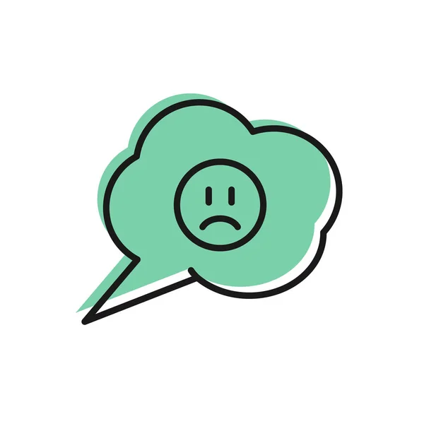 Black line Speech bubble with sad smile icon isolated on white background. Emoticon face. Vector Illustration — Stock Vector