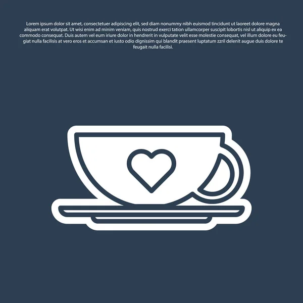 Linha azul Xícara de café e ícone do coração isolado no fundo azul. Café par para os amantes no Dia dos Namorados. Ilustração vetorial — Vetor de Stock