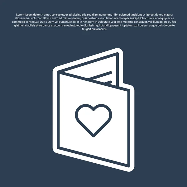 Blaue Linie Valentinstag Flyer mit Herz-Symbol isoliert auf blauem Hintergrund. Festplakatvorlage für Einladung oder Grußkarte. Vektorillustration — Stockvektor
