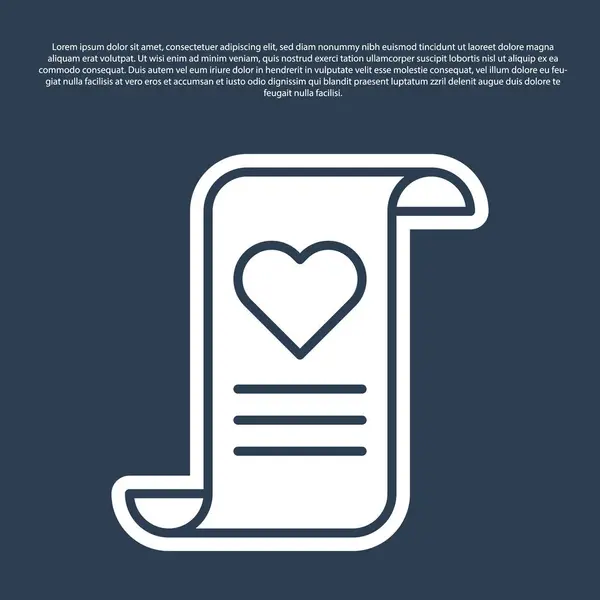 Envelope linha azul com ícone coração Valentine isolado no fundo azul. Mensagem de amor. Carta de amor e romance. Ilustração vetorial — Vetor de Stock
