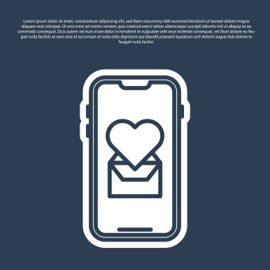 Mavi hat cep telefonu ve mavi arka planda kalp ikonu var. Sevgililer Günü. Vektör İllüstrasyonu