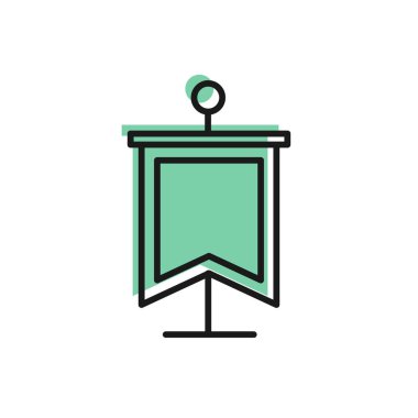 Siyah çizgi Ortaçağ bayrağı simgesi beyaz arkaplanda izole edildi. Bir kral ya da kraliçe tarafından yönetilen ülke, devlet ya da bölge. Vektör İllüstrasyonu