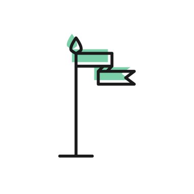 Siyah çizgi Ortaçağ bayrağı simgesi beyaz arkaplanda izole edildi. Bir kral ya da kraliçe tarafından yönetilen ülke, devlet ya da bölge. Vektör İllüstrasyonu