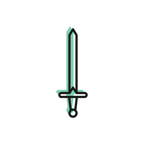 Svart linje Medeltida svärd ikon isolerad på vit bakgrund. Medeltida vapen. Vektor Illustration — Stock vektor