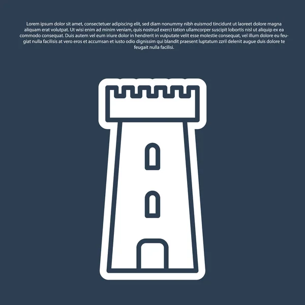 Modrá čára Hradní věž ikona izolované na modrém pozadí. Značka pevnosti. Vektorová ilustrace — Stockový vektor
