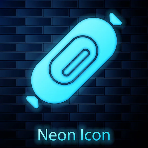 Ragyogó Neon szalámi kolbász ikon izolált téglafal háttér. Hús csemegeáru. Vektoros illusztráció — Stock Vector