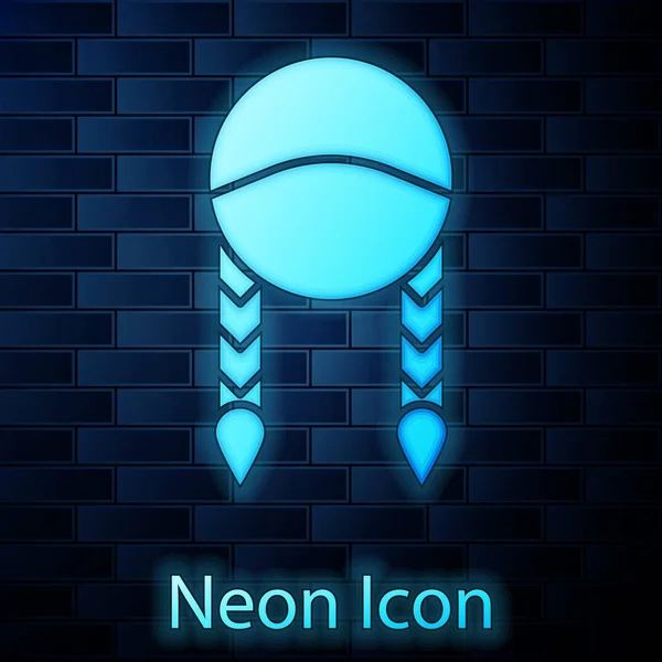Glödande neon Braid ikonen isolerad på tegel vägg bakgrund. Vektor Illustration — Stock vektor