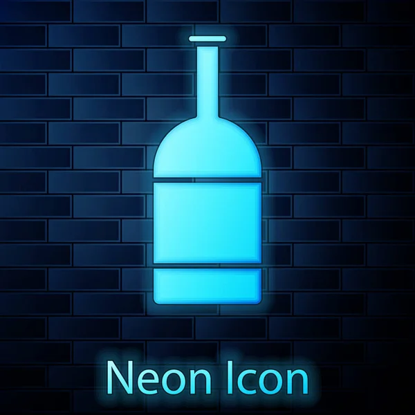 Lumineux néon icône bouteille de bière isolé sur fond de mur de briques. Illustration vectorielle — Image vectorielle