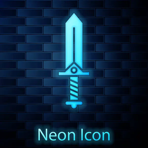 Glödande neon svärd för spel ikon isolerad på tegel vägg bakgrund. Vektor Illustration — Stock vektor