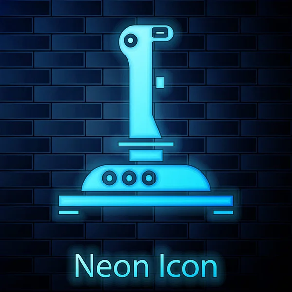 Lumineux néon Joystick pour icône de machine d'arcade isolé sur fond de mur de briques. Une manette de jeu. Illustration vectorielle — Image vectorielle