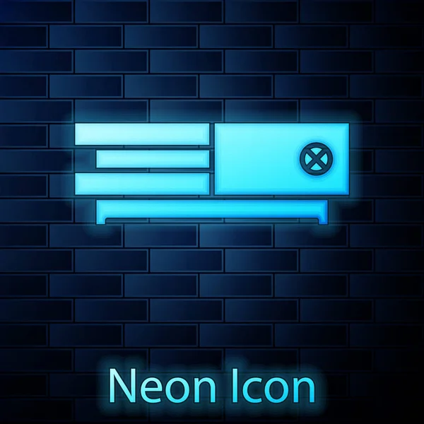 Leuchtende Neon-Videospielkonsolen-Symbol isoliert auf Ziegelwand Hintergrund. Vektorillustration — Stockvektor