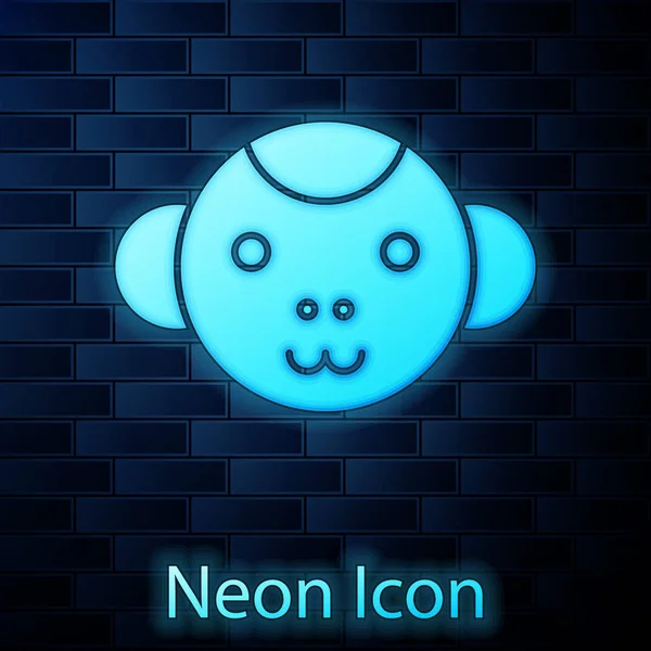 Świecący neon Monkey znak zodiaku ikona izolowane na tle cegły ściany. Astrologiczna kolekcja horoskopów. Ilustracja wektora — Wektor stockowy