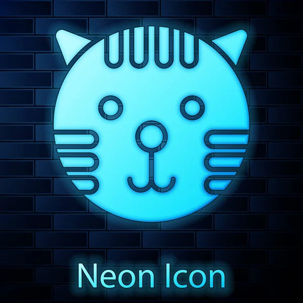Glowing neon Tiger zodiac sign icon isolated on brick wall background. Astrological horoscope collection. Vector Illustration — ストックベクタ